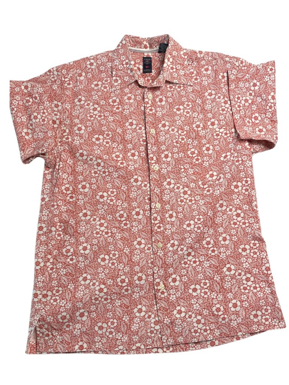 Men's Izod Cotton Hawaiian Button Down Shirt Red Orange, Small